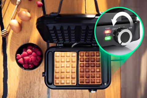 GOFROWNICA 2000W- NA DWA DUŻE GOFRY Z REGULACJĄ TEMPERATURY, MOCNA, SOLIDNA