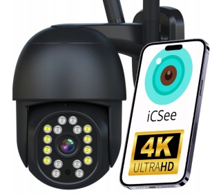 Kamera WiFi Zewnętrzna Obrotowa 8MPx ZOOM UHD 2160p POWIADOMIENIA 4K CZARNA