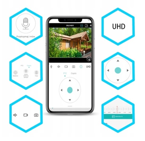 Kamera WiFi Zewnętrzna Obrotowa 8MPx ZOOM UHD 2160p POWIADOMIENIA 4K CZARNA