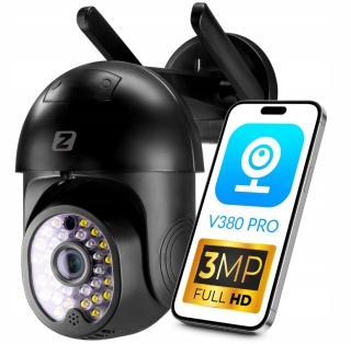 ZEWNĘTRZNA KAMERA OBROTOWA IP 3MPx V3 DARK WiFi CZARNA ZOOMx4 2304x1296