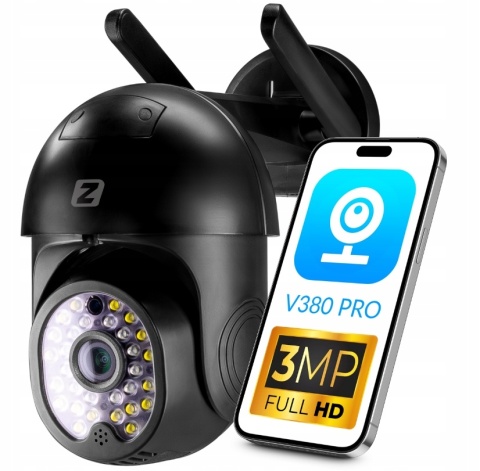 ZEWNĘTRZNA KAMERA OBROTOWA IP 3MPx V3 DARK WiFi CZARNA ZOOMx4 2304x1296