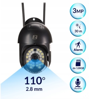 ZEWNĘTRZNA KAMERA OBROTOWA IP 3MPx V3 DARK WiFi CZARNA ZOOMx4 2304x1296