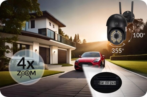 ZEWNĘTRZNA KAMERA OBROTOWA IP 3MPx V3 DARK WiFi CZARNA ZOOMx4 2304x1296