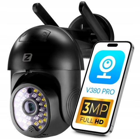 ZEWNĘTRZNA KAMERA OBROTOWA IP 3MPx V3 DARK WiFi CZARNA ZOOMx4 2304x1296