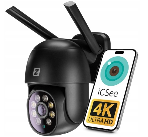 ZEWNĘTRZNA KAMERA OBROTOWA IP 8MPx UHD 2160p 4K WiFi CZARNA 4xZOOM DETEKCJA
