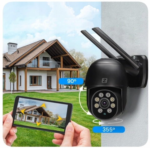 ZEWNĘTRZNA KAMERA OBROTOWA IP 8MPx UHD 2160p 4K WiFi CZARNA 4xZOOM DETEKCJA