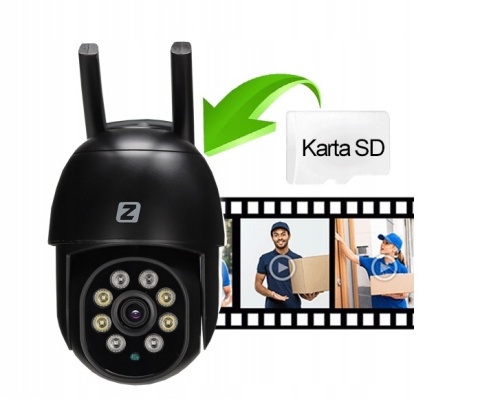 ZEWNĘTRZNA KAMERA OBROTOWA IP 8MPx UHD 2160p 4K WiFi CZARNA 4xZOOM DETEKCJA