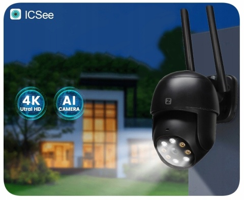 ZEWNĘTRZNA KAMERA OBROTOWA IP 8MPx UHD 2160p 4K WiFi CZARNA 4xZOOM DETEKCJA