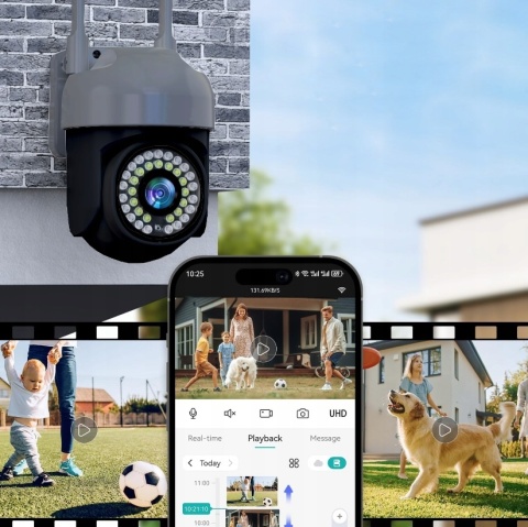 Zewnętrzna Kamera WiFi Obrotowa 4MPx Tuya SMART Bezprzewodowa SZARA CZARNA