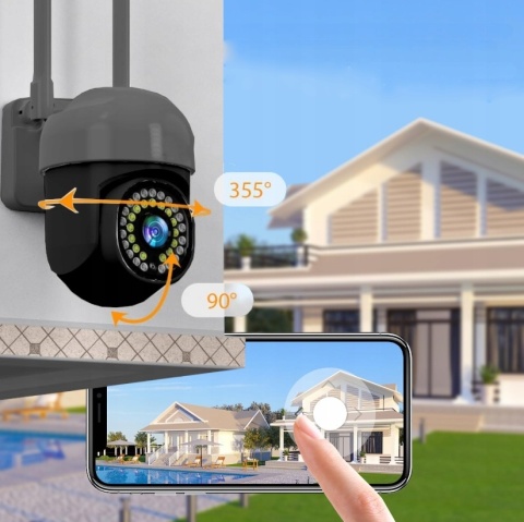 Zewnętrzna Kamera WiFi Obrotowa 4MPx Tuya SMART Bezprzewodowa SZARA CZARNA