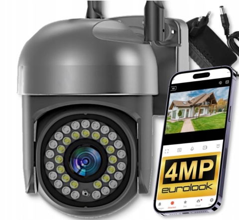 Zewnętrzna Kamera WiFi Obrotowa 4MPx Tuya SMART Bezprzewodowa SZARA CZARNA