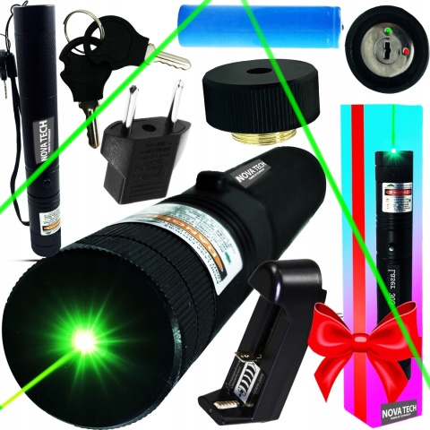 Zielony Wskaźnik Laserowy 400 km z Kluczykiem i Soczewką Disco 50000mW