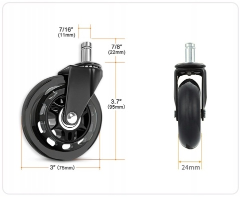 GUMOWE KAUCZUKOWE 5szt KÓŁKA DO FOTELA OBROTOWEGO ŁOŻYSKOWANE MOCNE KOMPLET