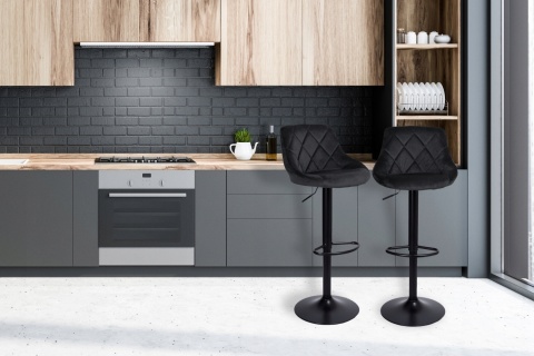 HOKER BAROWY TAPICEROWANY WELUROWY KRZESŁO BAROWE REGULOWANE LOFTOWE CZARNY