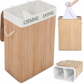 KOSZ BAMBUSOWY NA PRANIE DWUKOMOROWY POJEMNIK 100L PRAKTYCZNY ELEGANCKI