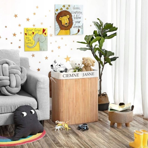 KOSZ BAMBUSOWY NA PRANIE DWUKOMOROWY POJEMNIK 100L PRAKTYCZNY ELEGANCKI