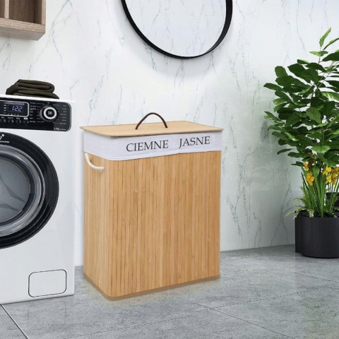 KOSZ BAMBUSOWY NA PRANIE DWUKOMOROWY POJEMNIK 100L PRAKTYCZNY ELEGANCKI
