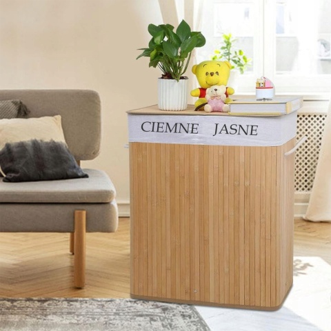 KOSZ BAMBUSOWY NA PRANIE DWUKOMOROWY POJEMNIK 100L PRAKTYCZNY ELEGANCKI