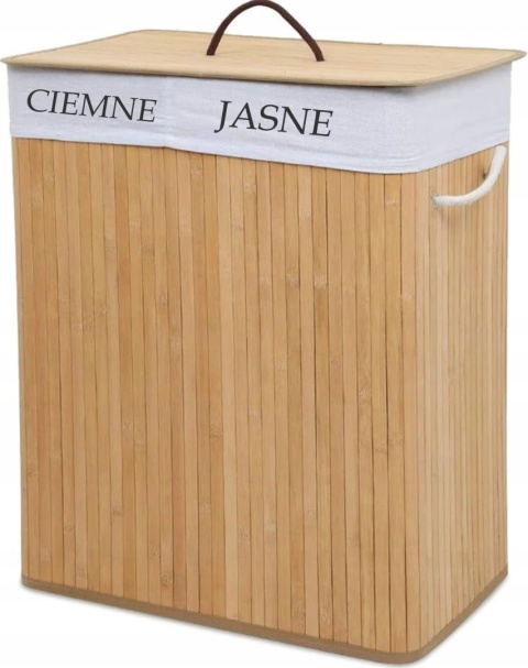 KOSZ BAMBUSOWY NA PRANIE DWUKOMOROWY POJEMNIK 100L PRAKTYCZNY ELEGANCKI