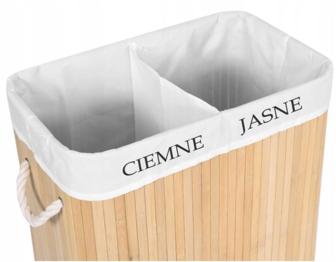KOSZ BAMBUSOWY NA PRANIE DWUKOMOROWY POJEMNIK 100L PRAKTYCZNY ELEGANCKI