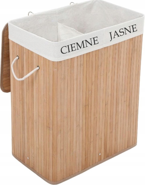 KOSZ BAMBUSOWY NA PRANIE DWUKOMOROWY POJEMNIK 100L PRAKTYCZNY ELEGANCKI