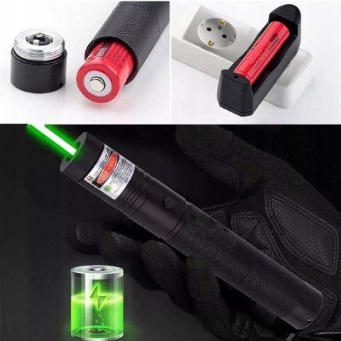 MOCNY WSKAŹNIK LASEROWY LASER POINTER ZIELONY AKU + ŁADOWARKA I NAKŁADKA