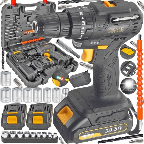 UDAROWA WIERTARKO WKRĘTARKA AKUMULATOROWA 20V BEZSZCZOTKOWA MOCNA + ZESTAW
