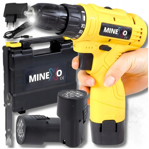 WIERTARKO WKRĘTARKA akumulatorowa 0-600obr. 12V LED 25 biegów + 2AKU