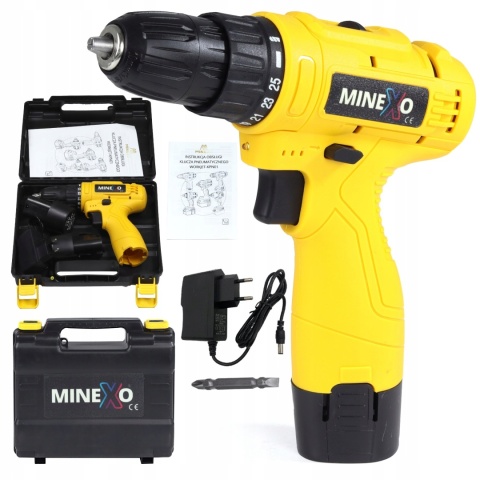 WIERTARKO WKRĘTARKA akumulatorowa 0-600obr. 12V LED 25 biegów + 2AKU