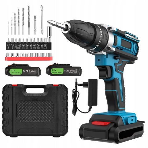 WKRĘTARKA WIERTARKA AKUMULATOROWA 2xAKU NASADKI BITY LED WALIZKA ZESTAW XXL