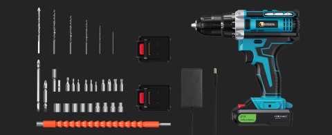 WKRĘTARKA WIERTARKA AKUMULATOROWA 2xAKU NASADKI BITY LED WALIZKA ZESTAW XXL