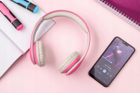 Wygodne słuchawki bezprzewodowe dla dzieci Kruger&Matz RÓŻOWE | 15h pracy!