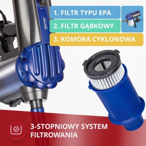 Odkurzacz pionowy MPM MOD-34, moc 600W, cyklonowy, 2w1 ręczny i na kółkach