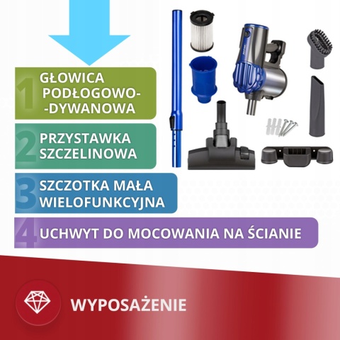 Odkurzacz pionowy MPM MOD-34, moc 600W, cyklonowy, 2w1 ręczny i na kółkach