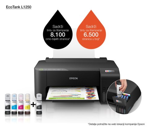 Drukarka Atramentowa Epson Ecotank L1250 4 Pojemniki, Oszczędza Do 90%