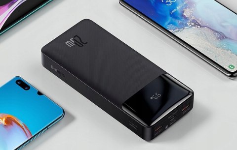 Baseus Powerbank 30000Mah 20W 4 Porty Usb-C Led Czarny 4Xporty Wejściowe