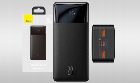 Baseus Powerbank 30000Mah 20W 4 Porty Usb-C Led Czarny 4Xporty Wejściowe
