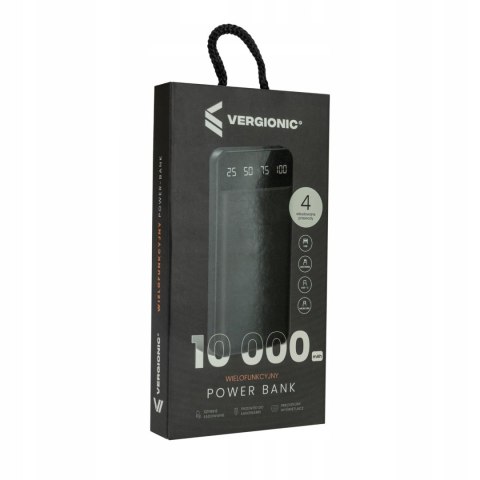 Powerbank 10000Mah 2.1A 4 Przewody + Latarka Wyświetlacz Led Kompaktowy