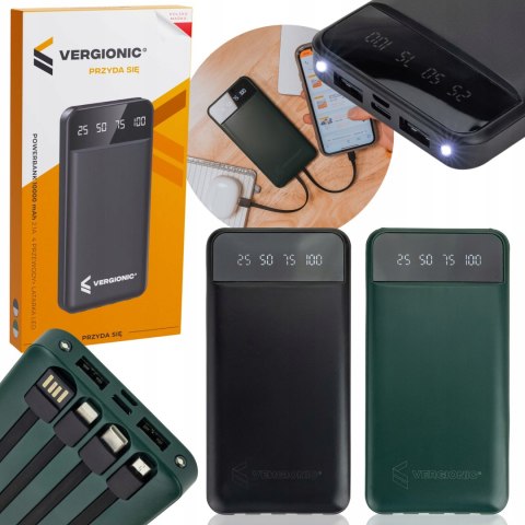Powerbank 10000Mah 2.1A 4 Przewody + Latarka Wyświetlacz Led Kompaktowy