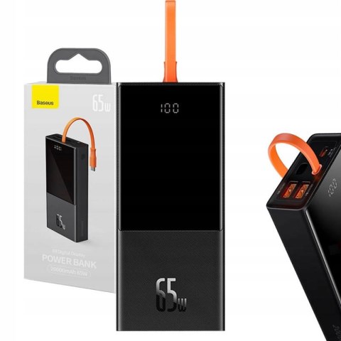 Powerbank Baseus 20000Mah 65W Pd Qc3.0 Usb-C Kabel Led Laptop Tablet Czarny