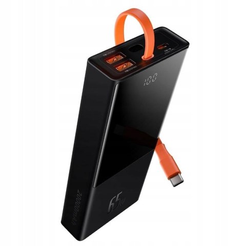 Powerbank Baseus 20000Mah 65W Pd Qc3.0 Usb-C Kabel Led Laptop Tablet Czarny