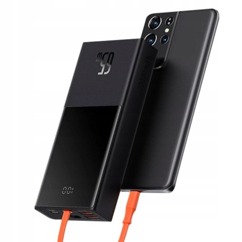 Powerbank Baseus 20000Mah 65W Pd Qc3.0 Usb-C Kabel Led Laptop Tablet Czarny