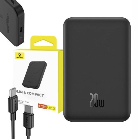 Baseus Magnetyczny Power Bank 5000Mah 20W Indukcyjne Ładowanie Czarny Usb-C
