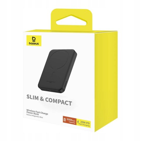 Baseus Magnetyczny Power Bank 5000Mah 20W Indukcyjne Ładowanie Czarny Usb-C