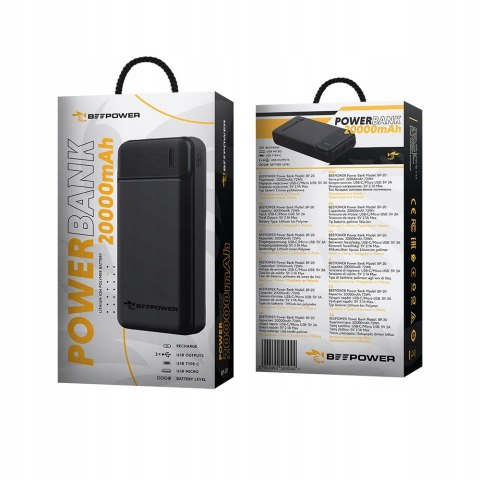 Beepower Power Bank 20000Mah 2 Porty Usb-C Micro Usb Szybkie Ładowanie