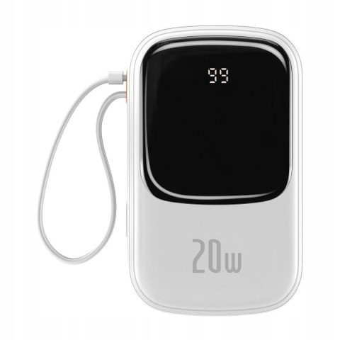 Biały Baseus Powerbank 20000Mah 20W Qc/Pd Z Kablem Lightning I Wyświetlacz