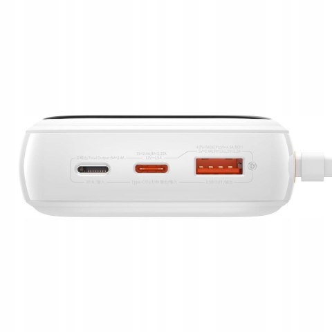 Biały Baseus Powerbank 20000Mah 20W Qc/Pd Z Kablem Lightning I Wyświetlacz