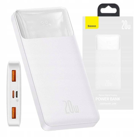 Biały Powerbank Baseus Bipow 10000Mah 20W Szybkie Ładowanie Wyświetlacz