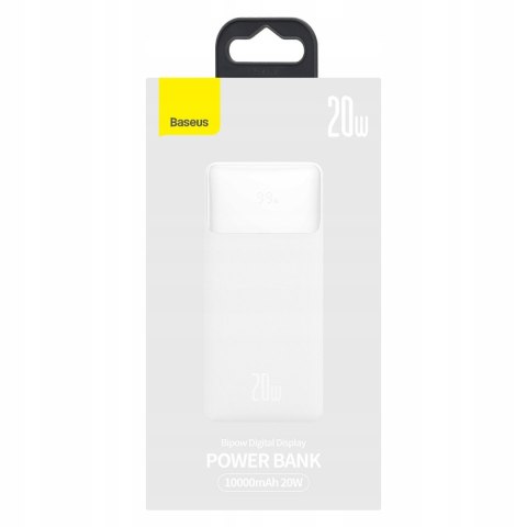 Biały Powerbank Baseus Bipow 10000Mah 20W Szybkie Ładowanie Wyświetlacz