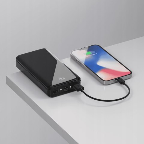 Czarny Powerbank 20000Mah 2Xusb Microusb Usb-C Usb-A Latarka 2.1A Mocny Led